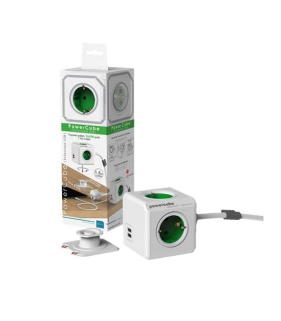 PowerCube podaljšani USB tipa F zeleni 1,5 m - Električni podaljšek – fotografija