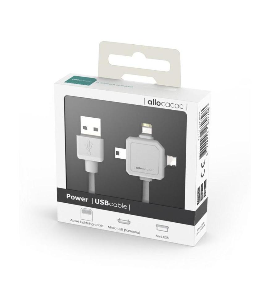 Power USBcable 3 in 1 Mini USB Micro Apple Lighting, Allocacoc