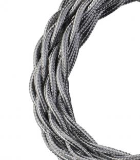 Decorative Textile Cable twisted 2C metallic silver 3m