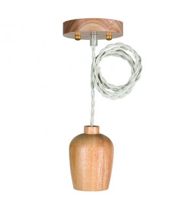 Pendentif en bois E27 1.5m câble textile Beige 11819-26183