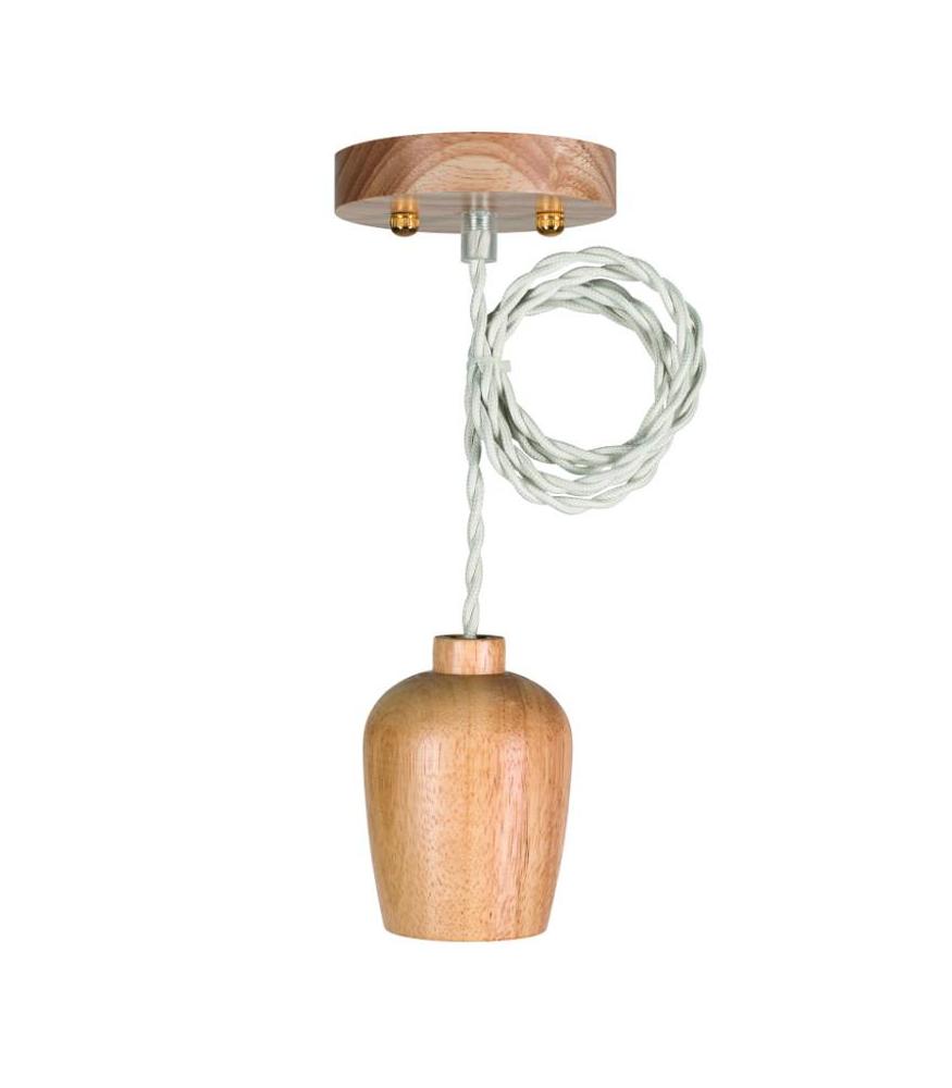 Bailey Luminaria colgante de madera E27 cable textil trenzado 1,5 m beige