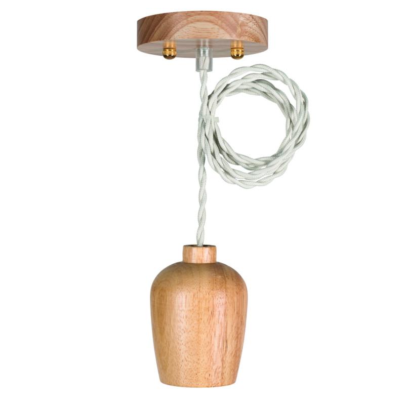 Wooden Pendant Set E27 1.5m Twisted 