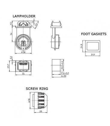 84108 IP67 Lampenfassung G5 mit Schraubring und transparenten Fußdichtungen 13551-38068