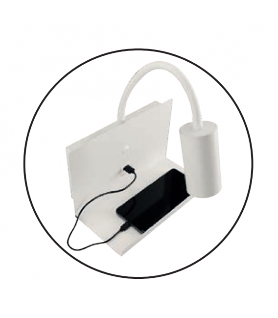 Wall LED luminaire Phone - FONO WLL GU10 white - with shelf and USB for charging – photo