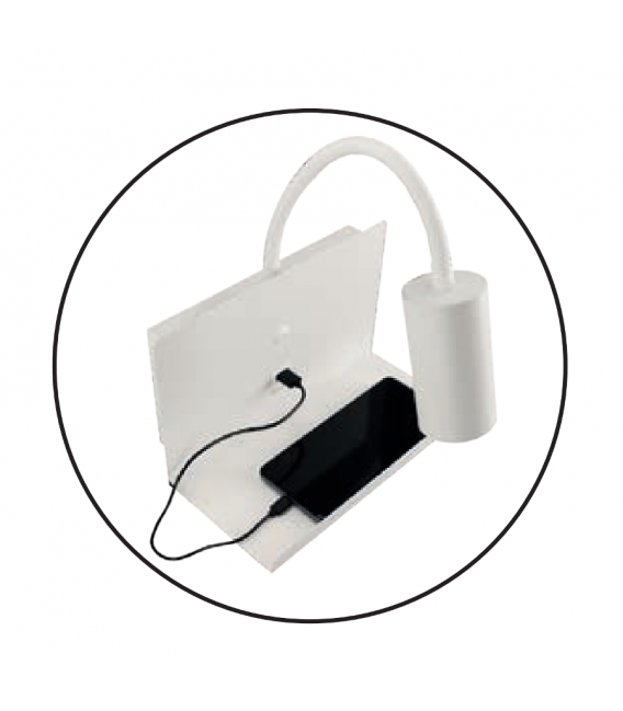Stenska LED svetilka Telefon - FONO WLL GU10 bela - s polico in USB za polnjenje – fotografija