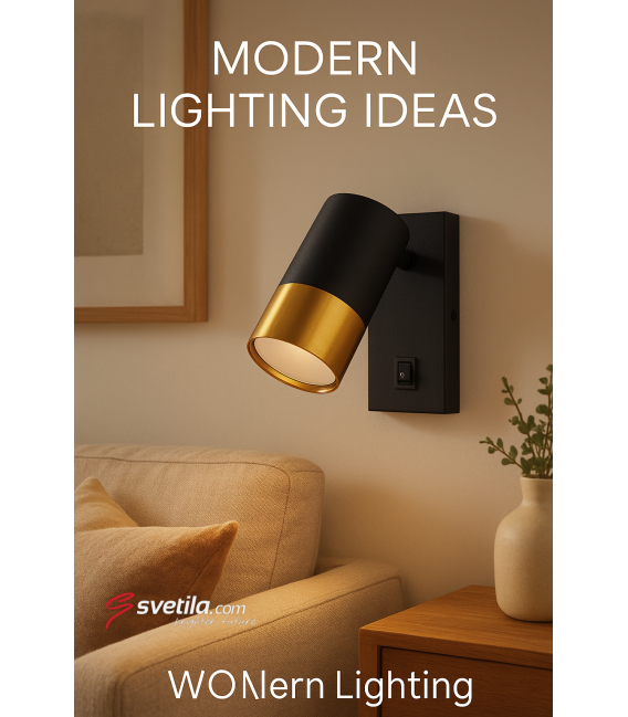 PUZON WLL GU10 črna/zlata svetilka s stikalom – fotografija