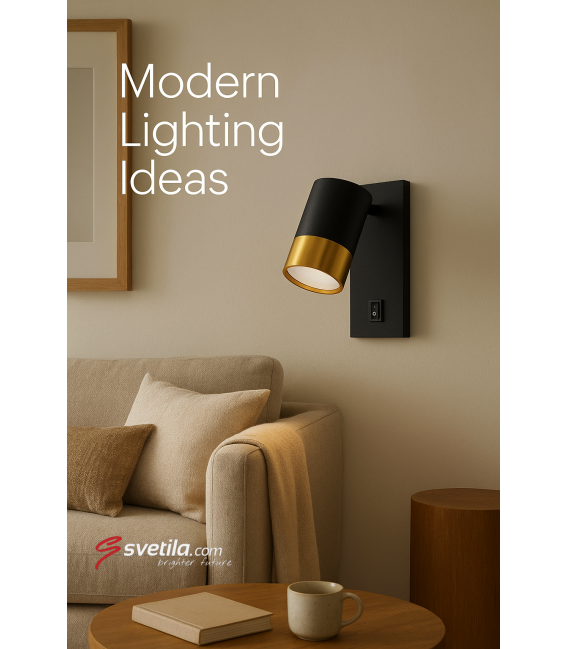 PUZON WLL GU10 črna/zlata svetilka s stikalom – fotografija