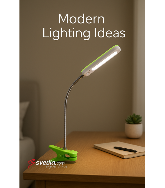Lampada da tavolo a LED DORI - Verde giocoso, a clip – Foto