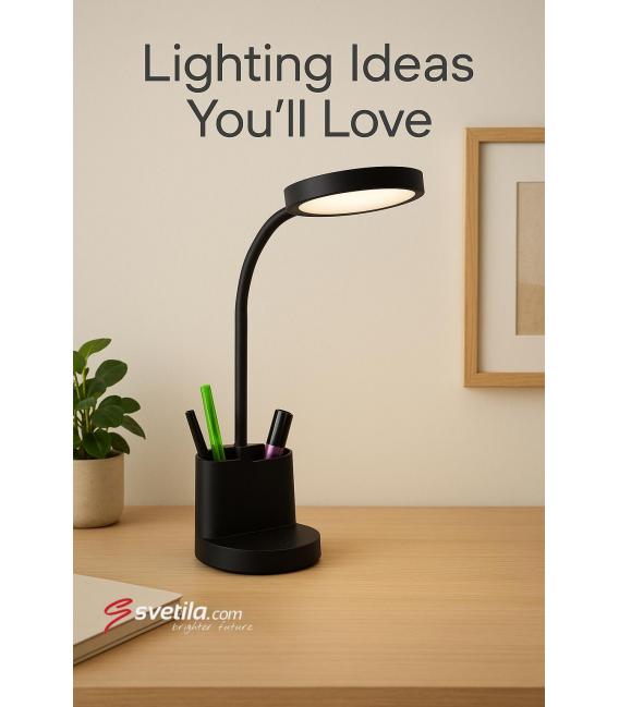 LABOR LED-Schreibtischlampe mit 3-stufiger Helligkeit und Bleistifthalter - Schwarz – foto